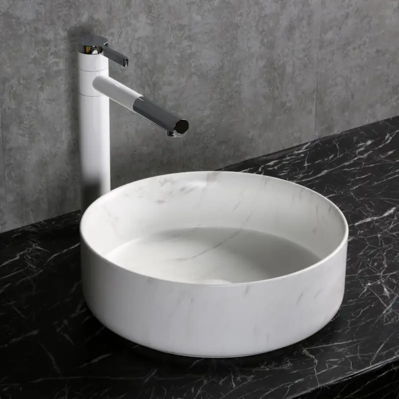 Runt tvättställ 36cm | Marmorerad yta | Lyxig design i porslin Begränsat antal