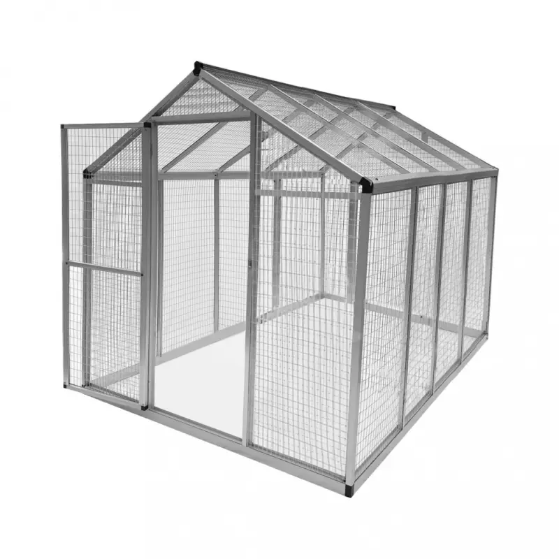 Hönshus | Fågelbur | Aluminium och Järnnät | 242x178x195cm Populärt val