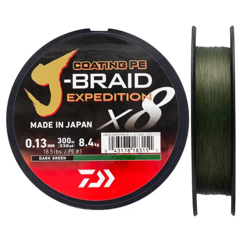 Utförsäljning DAIWA J-BRAID EXPEDITION X8 DARK GREEN 150METER